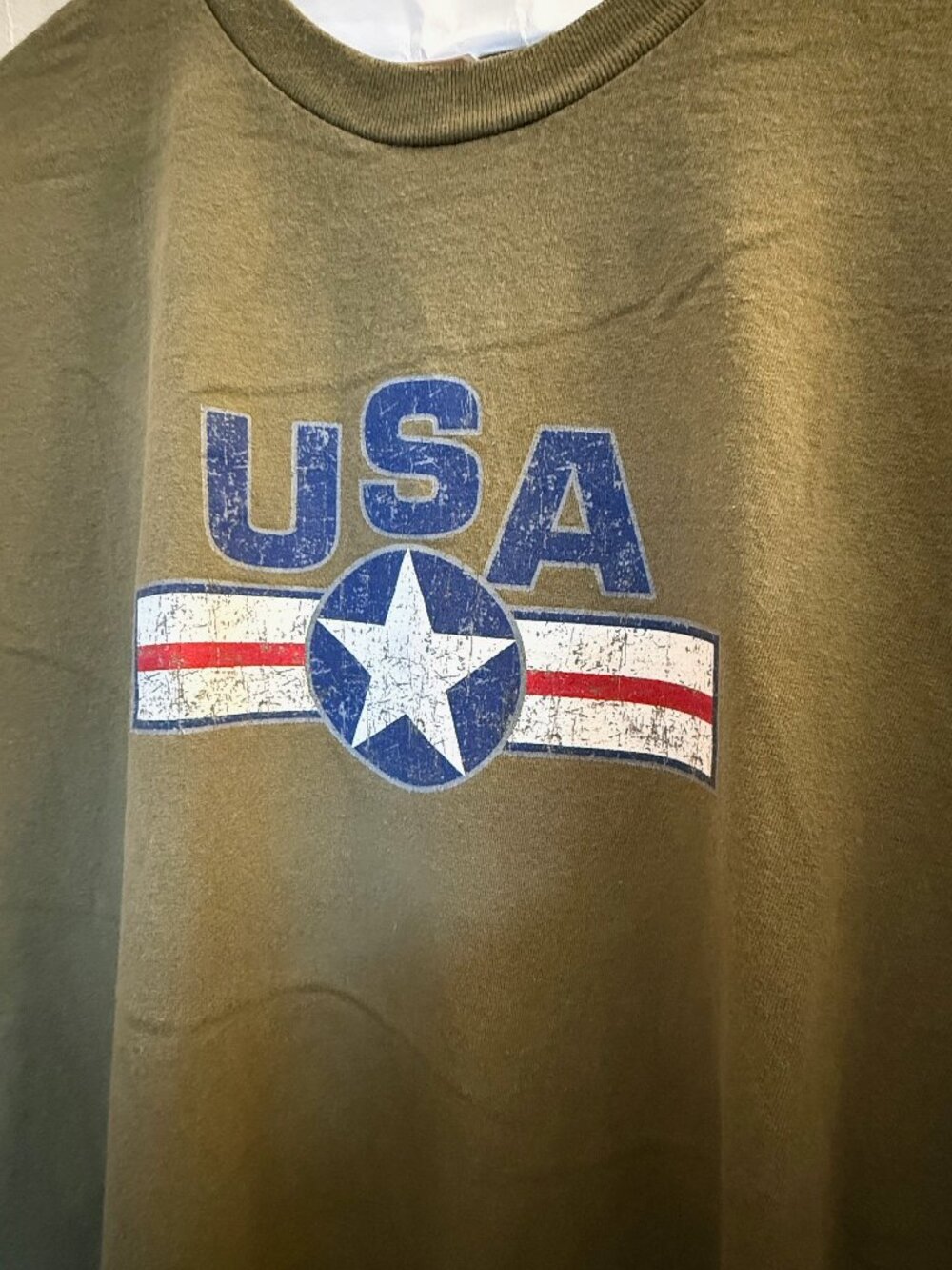 USA Military Star Men's 2XL Olive Green Distressed Graphic T Shirt Alstyle